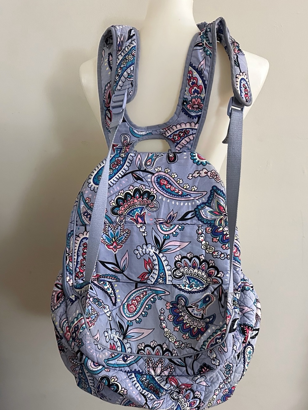 Vera Bradley Quilted Paisley Light Blue Purple Backpack Granola School Baby Bag - Picture 2 of 15